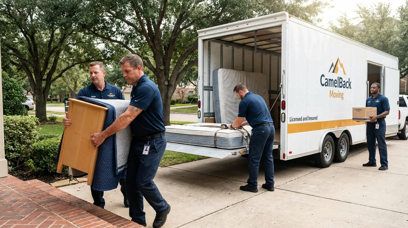 Crew loading residential truck for cross-state move from Mill City, OR